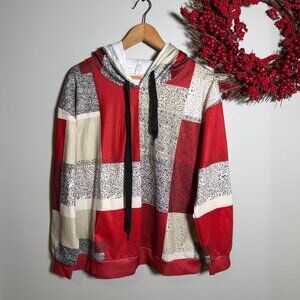 Eclectic Contemporary Dopamine Y2K Streetwear Patchwork Hoodie XL White Red